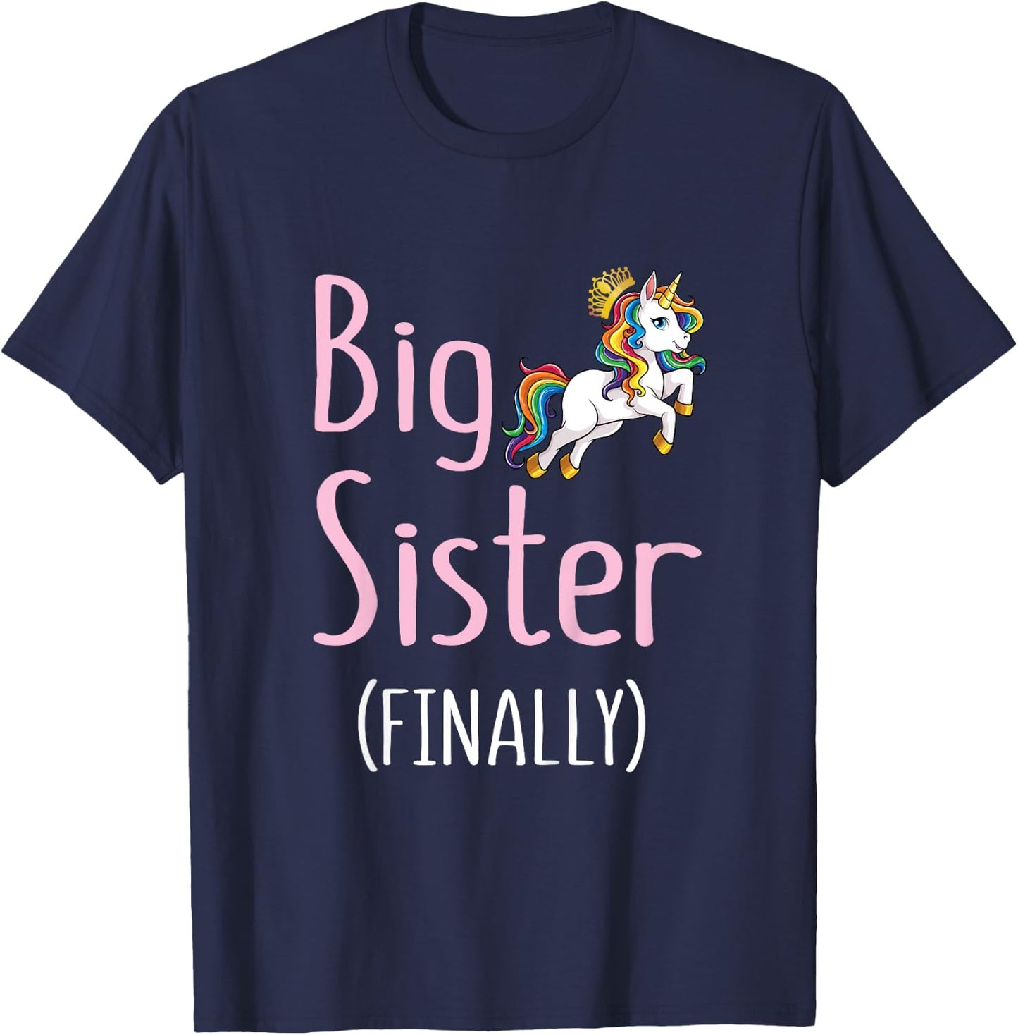 Kids Big Sister Finally Unicorn Girls Big Sister Announcement T-Shirt - T-Shirt | Navy