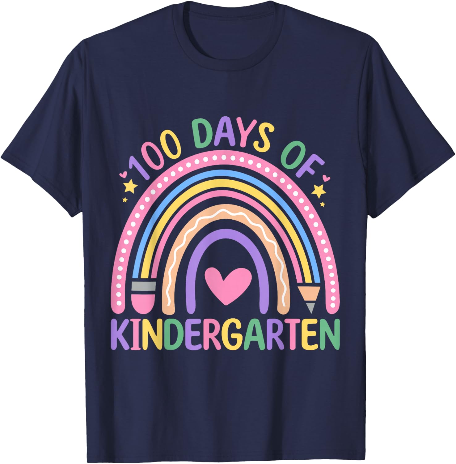 100 Days Of Kindergarten Rainbow Teacher 100 Days Smarter T-Shirt - T-Shirt | Navy