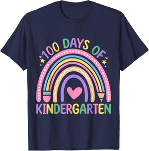 100 Days Of Kindergarten Rainbow Teacher 100 Days Smarter T-Shirt - T-Shirt | Navy