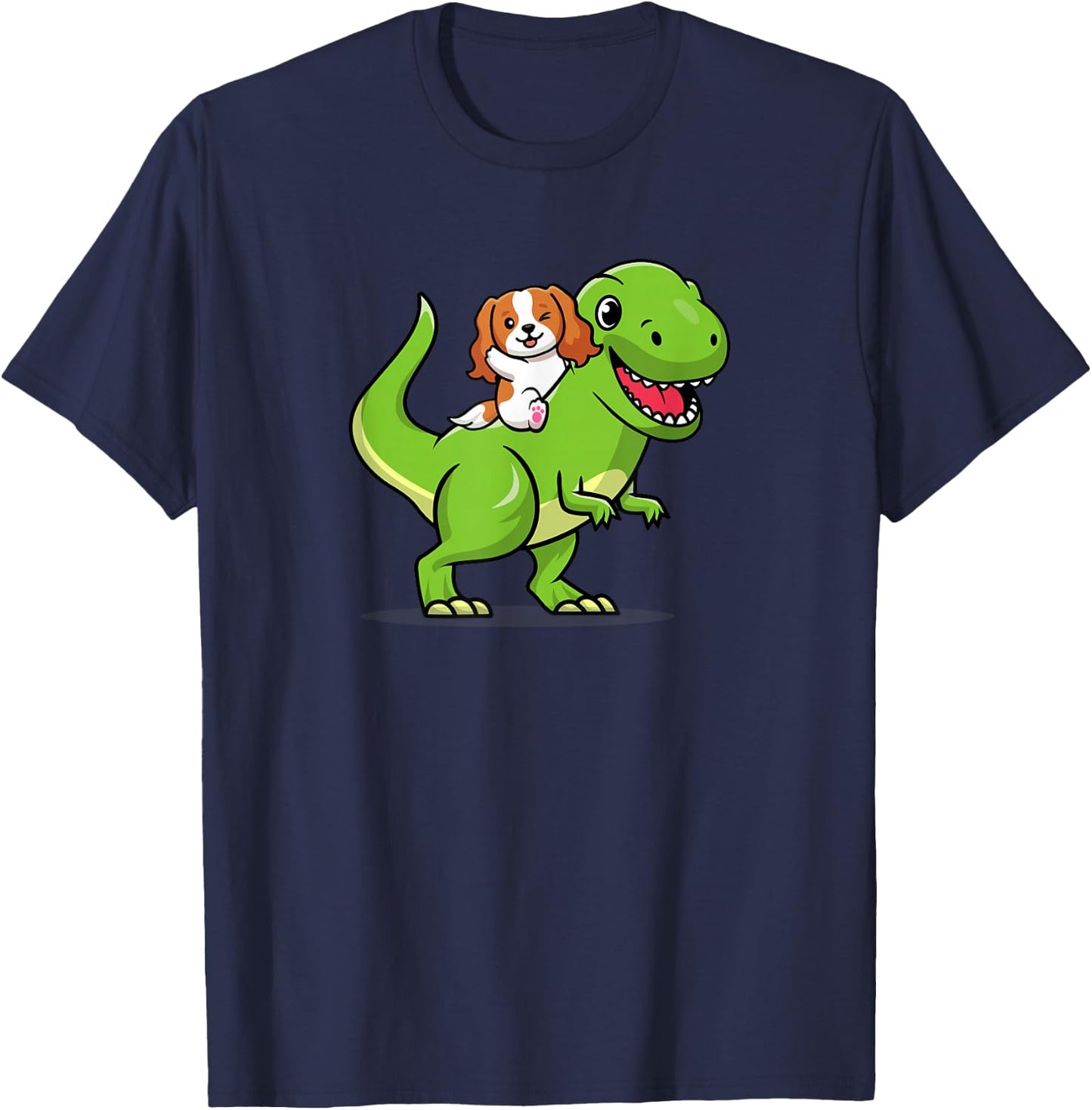 Kawaii Kids Boys Dino Dinosaur Cavalier King Charles Spaniel T-Shirt - T-Shirt | Navy