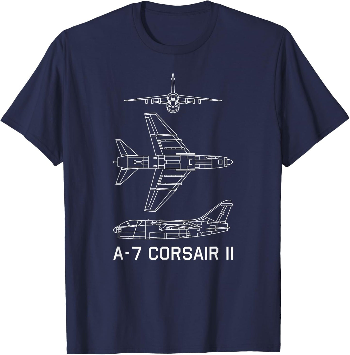 A-7 Corsair II American Plane Blueprint T-Shirt - T-Shirt | Navy