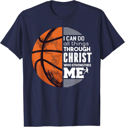 Christian Basketball I Can Do All Things Philippians Gift T-Shirt - T-Shirt | Navy
