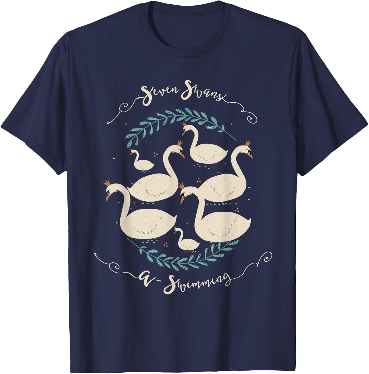 Seven Swans Swimming The 12 Christmas Days Song Rhyme T-Shirt - T-Shirt | Navy