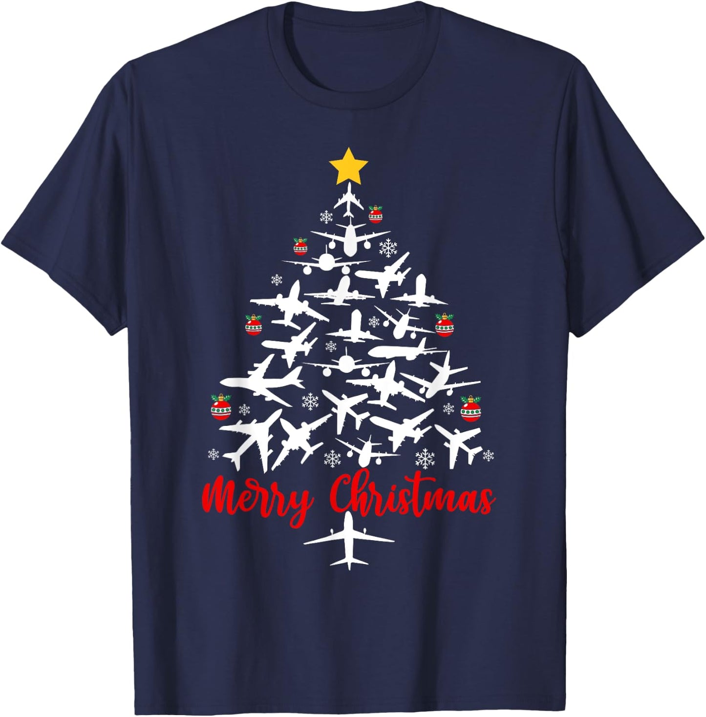 Airplane Christmas Tree Merry Christmas Men Women Kids T-Shirt - T-Shirt | Navy
