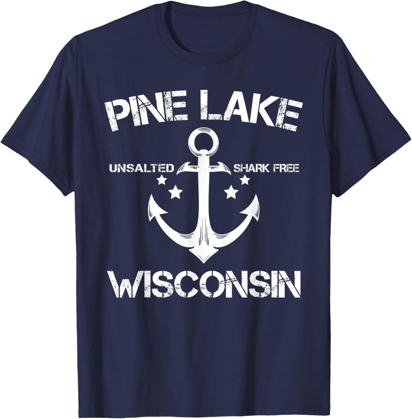 PINE LAKE WISCONSIN Funny Fishing Camping Summer Gift T-Shirt - T-Shirt | Navy