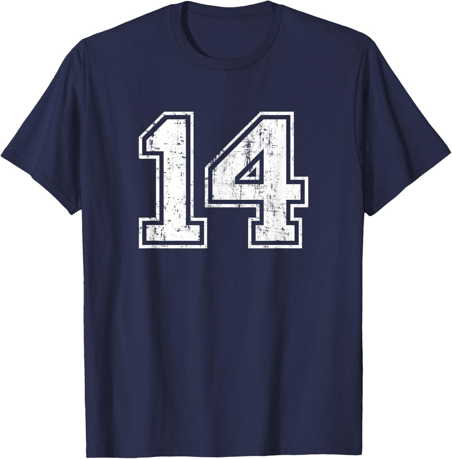 Number 14 Fourteen Distressed Vintage Sports Team Training T-Shirt - T-Shirt | Navy