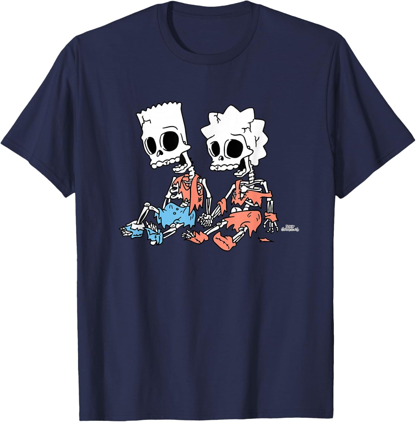 The Simpsons Bart and Lisa Skeletons Treehouse of Horror T-Shirt - T-Shirt | Navy