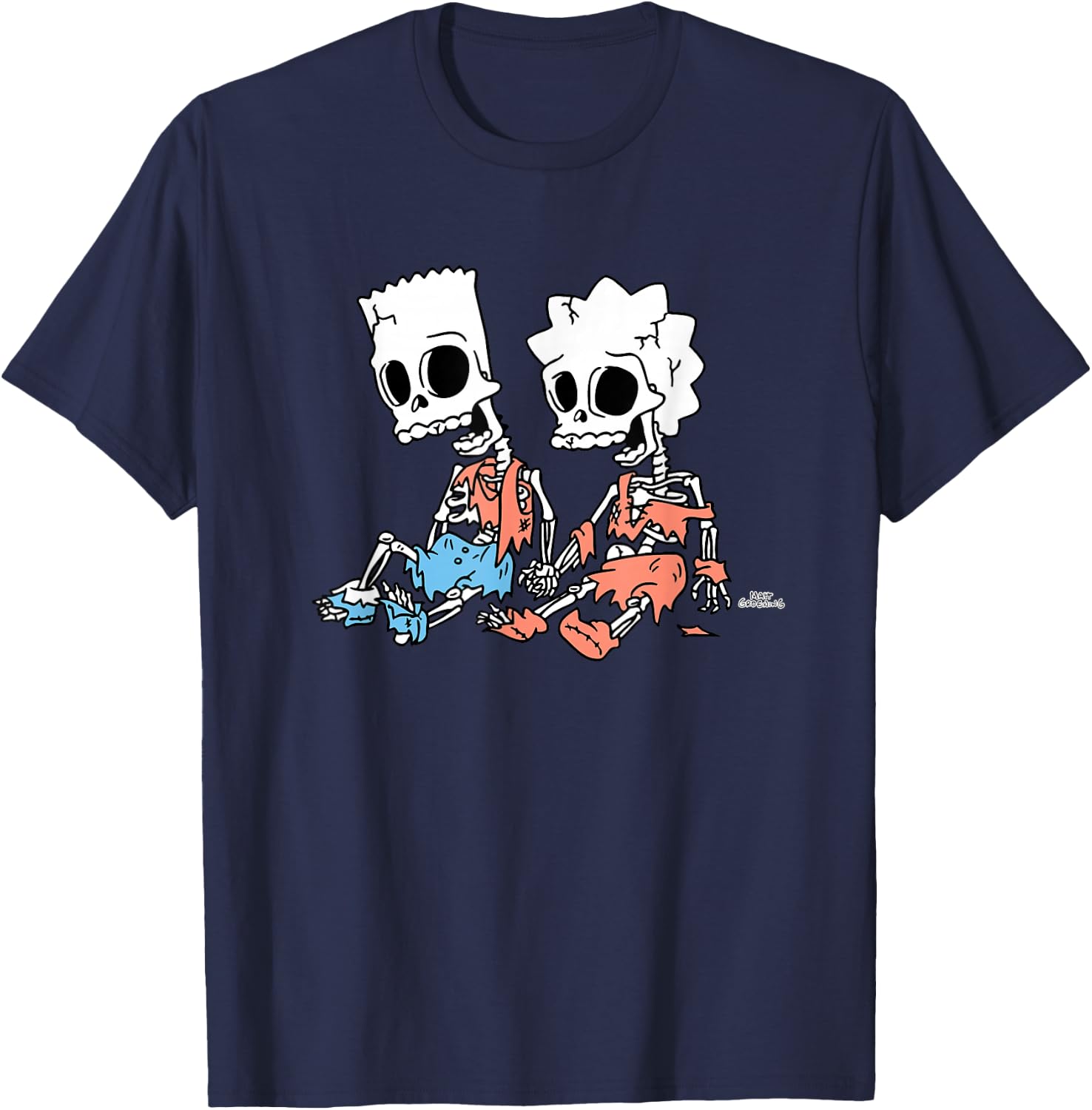 The Simpsons Bart and Lisa Skeletons Treehouse of Horror T-Shirt - T-Shirt | Navy