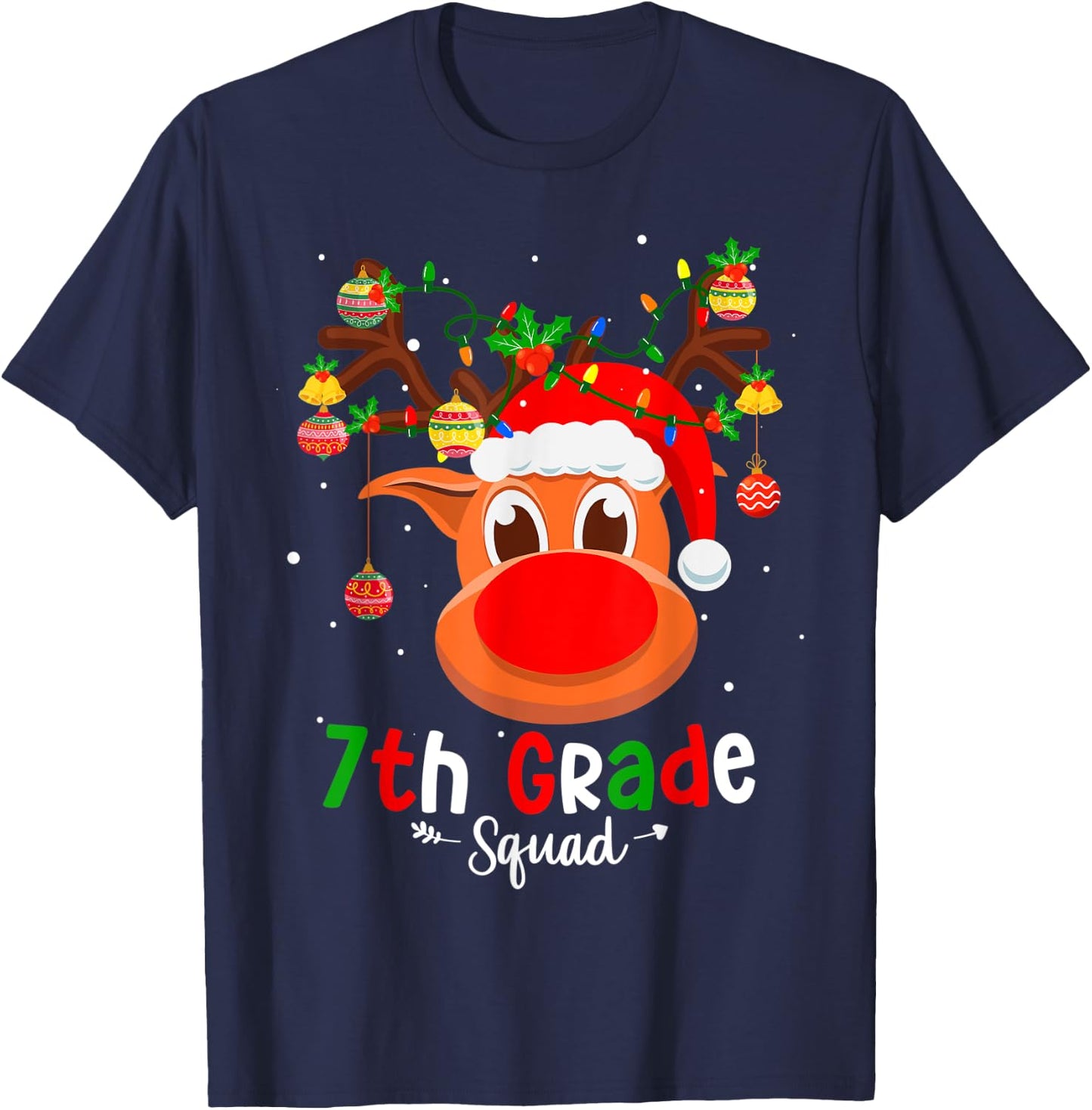 7th Grade Squad Plaid Reindeer Santa Hat Teacher Christmas Men Women Kids T-Shirt - T-Shirt | Navy