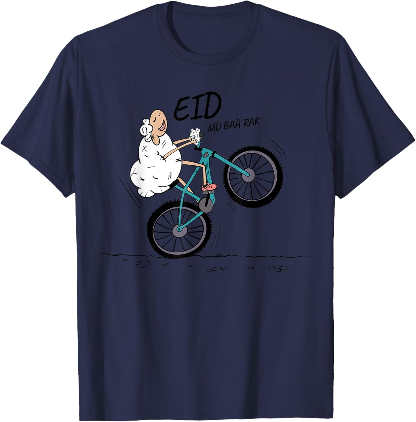 Eid Al Adha Eid Mubarak Funny sheep riding a bike T-Shirt - T-Shirt | Navy