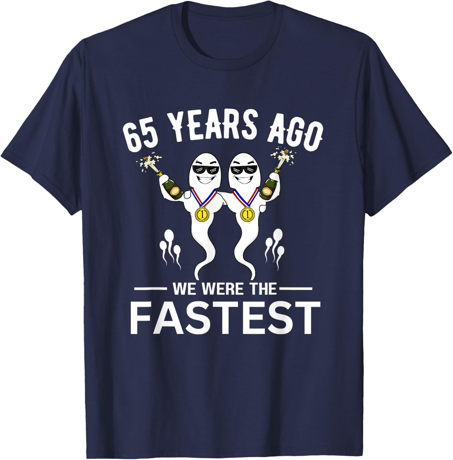 65 Years Ago We Were The Fastest Twin Birthday T-Shirt - T-Shirt | Navy