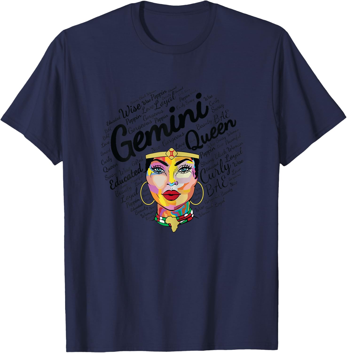 Gemini Queen Shirt Birthday Melanin Gemini Black Girl T-Shirt - T-Shirt | Navy