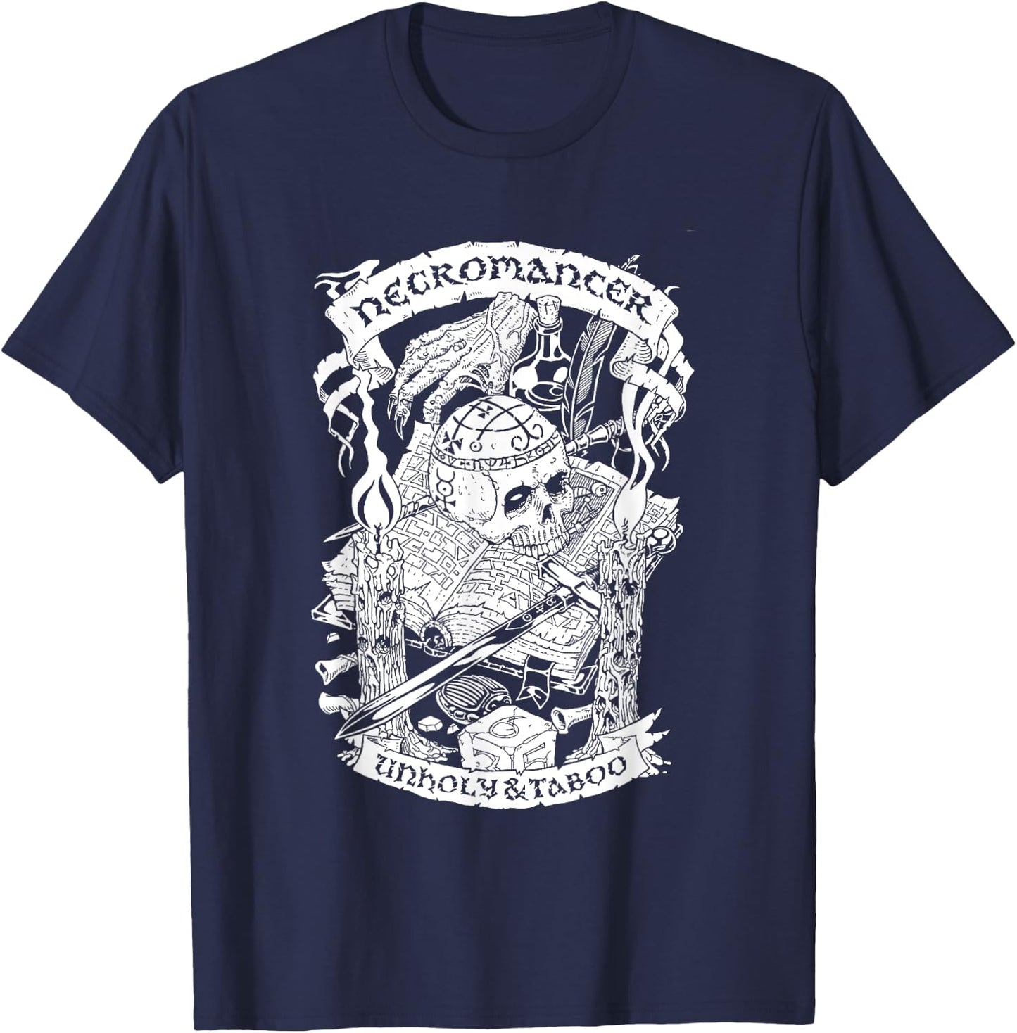 Games Sesh Fantasy RPG Necromancer - -Adults, Black, Small T-Shirt - T-Shirt | Navy