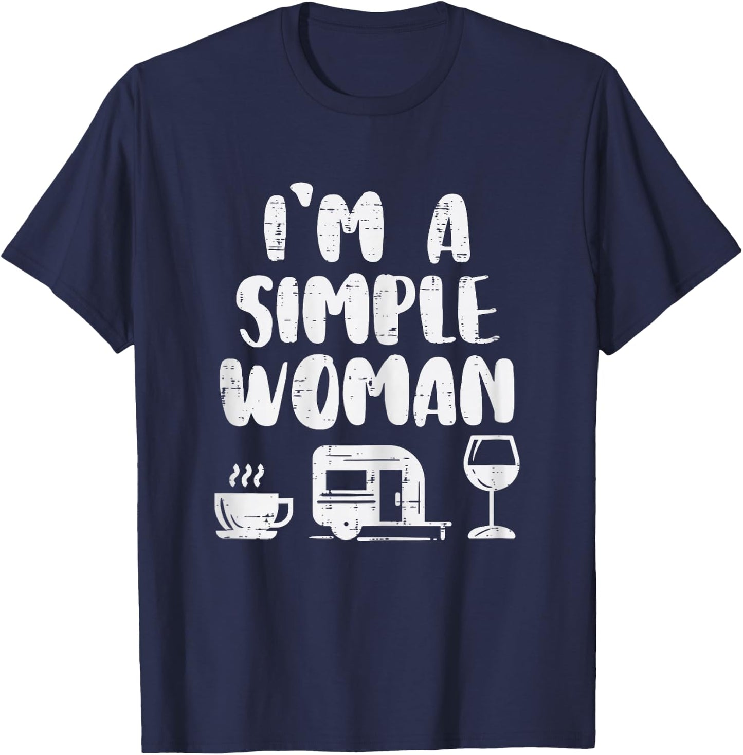 Simple Woman Coffee Camping Van Wine Drinking Camper Women T-Shirt - T-Shirt | Navy