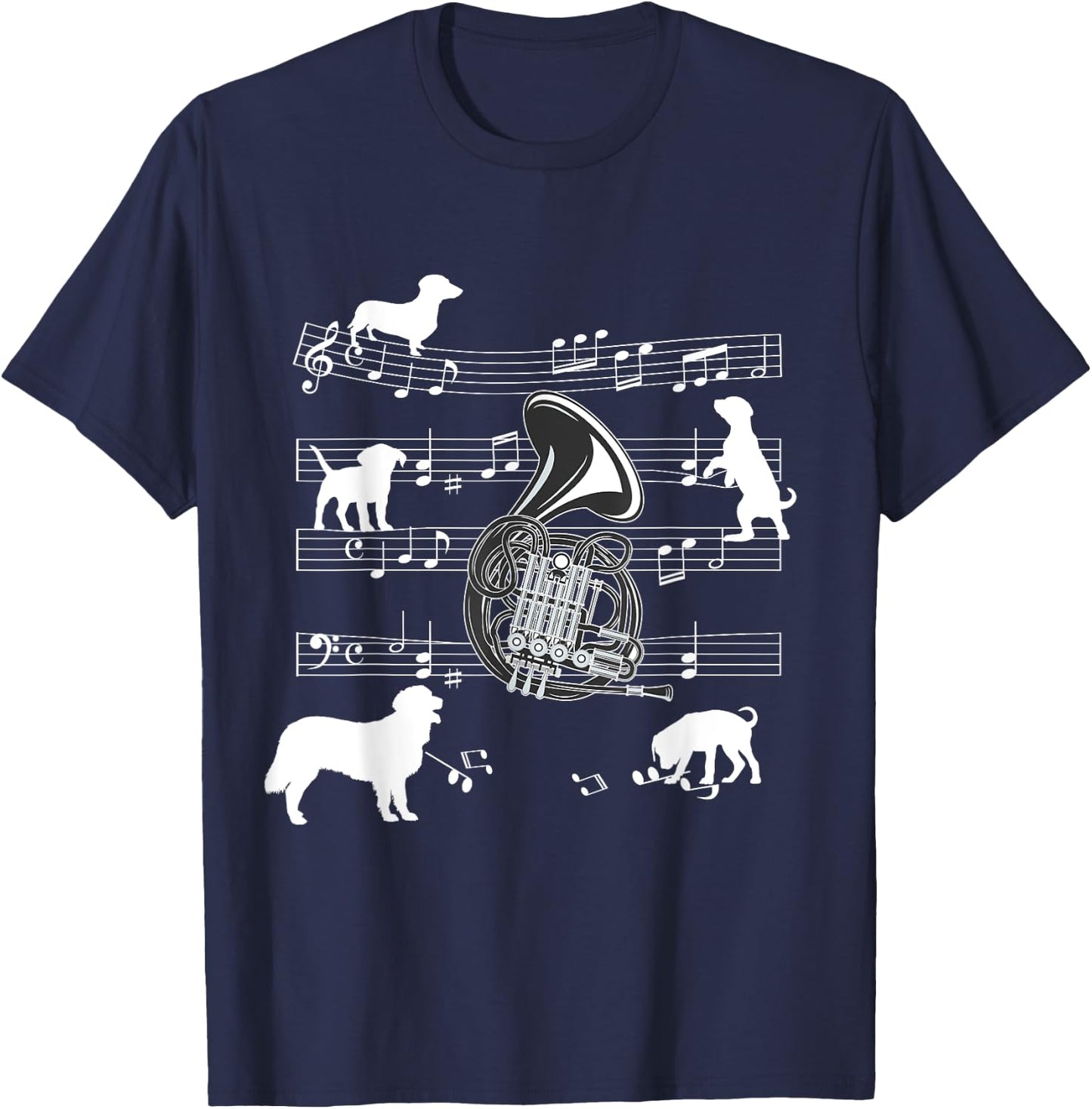 French Horn Player Dog for Horn Player Dogs and French Horn Men Women Girls Kids T-Shirt - T-Shirt | Navy