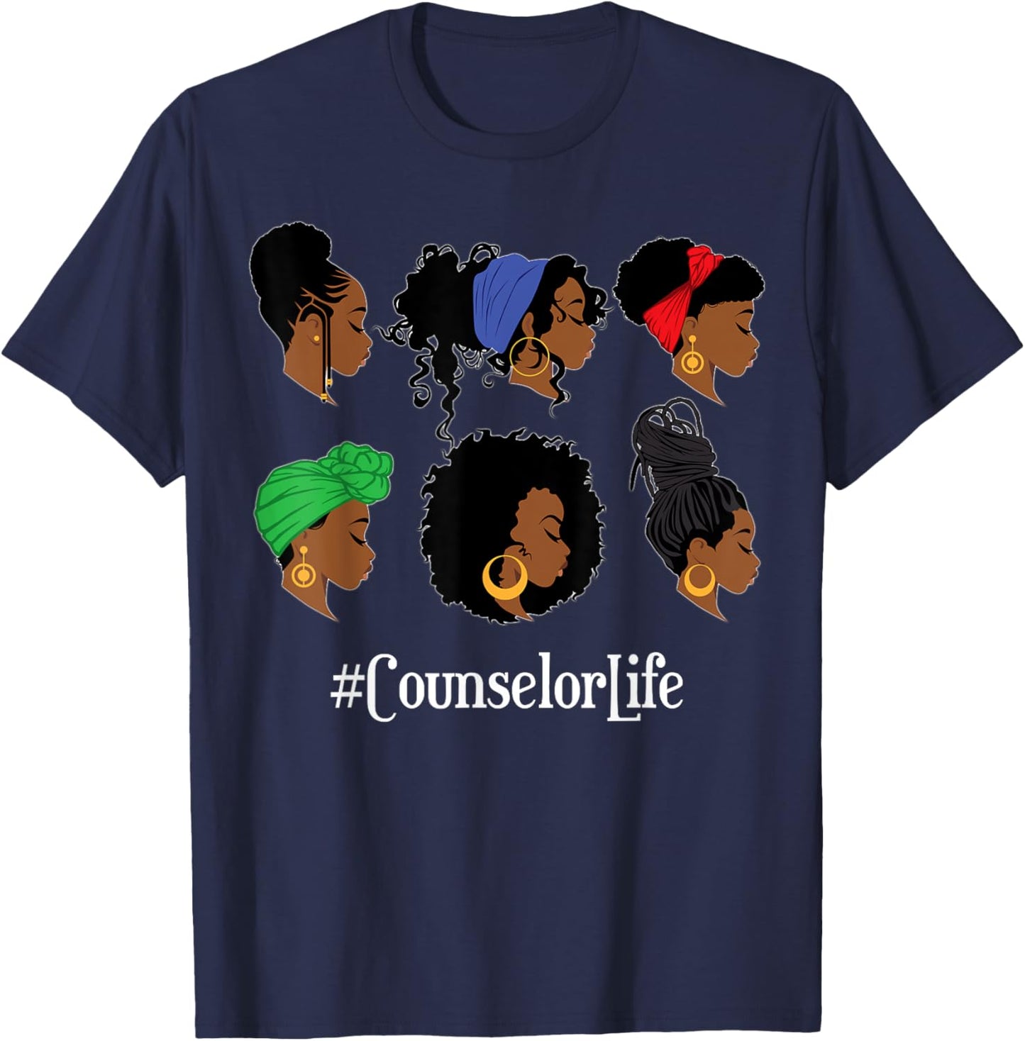 School Counselor Life Black African American Afro Woman T-Shirt - T-Shirt | Navy