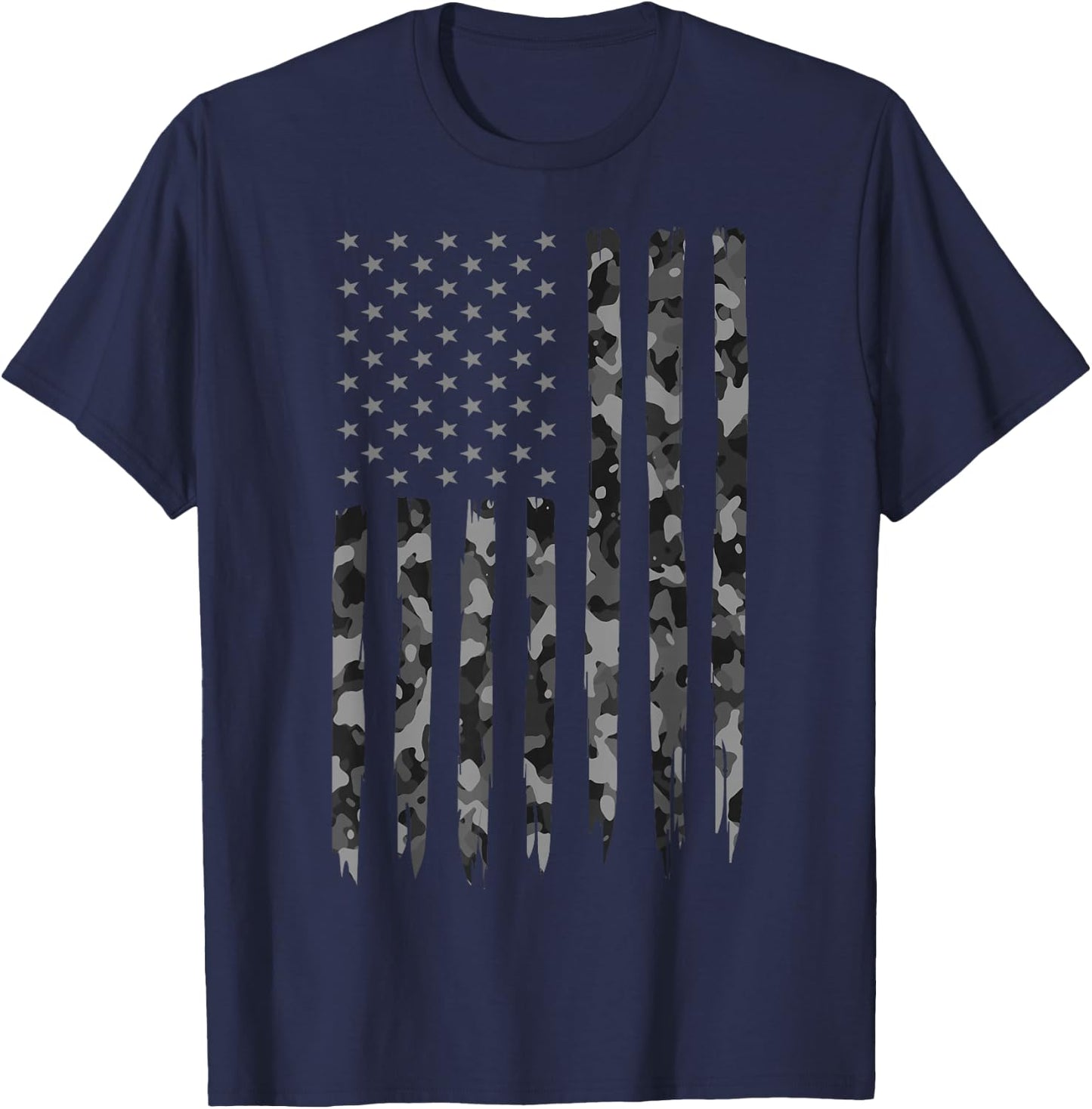 Camo American Flag - Gray American Flag Camo T-Shirt - T-Shirt | Navy