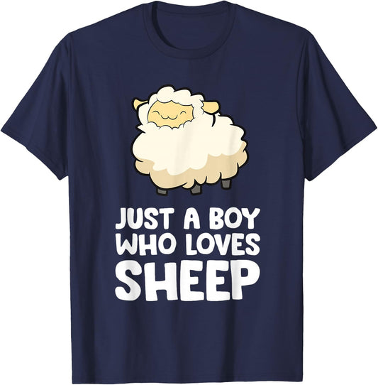 Sheep Lambs Sheep Farmer Just a Boy Who Loves Sheep T-Shirt - T-Shirt | Navy