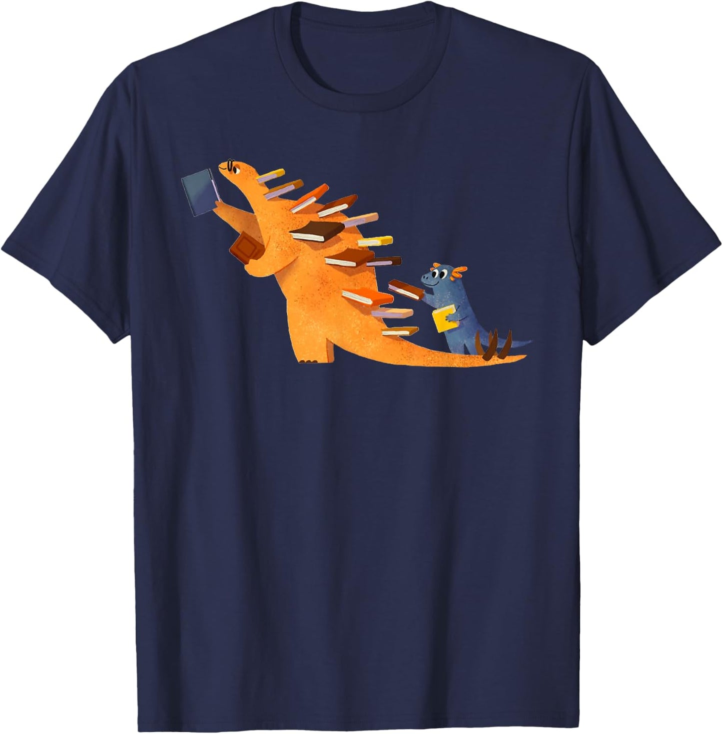 Cute Dinosaur Book Reading T-Shirt - T-Shirt | Navy