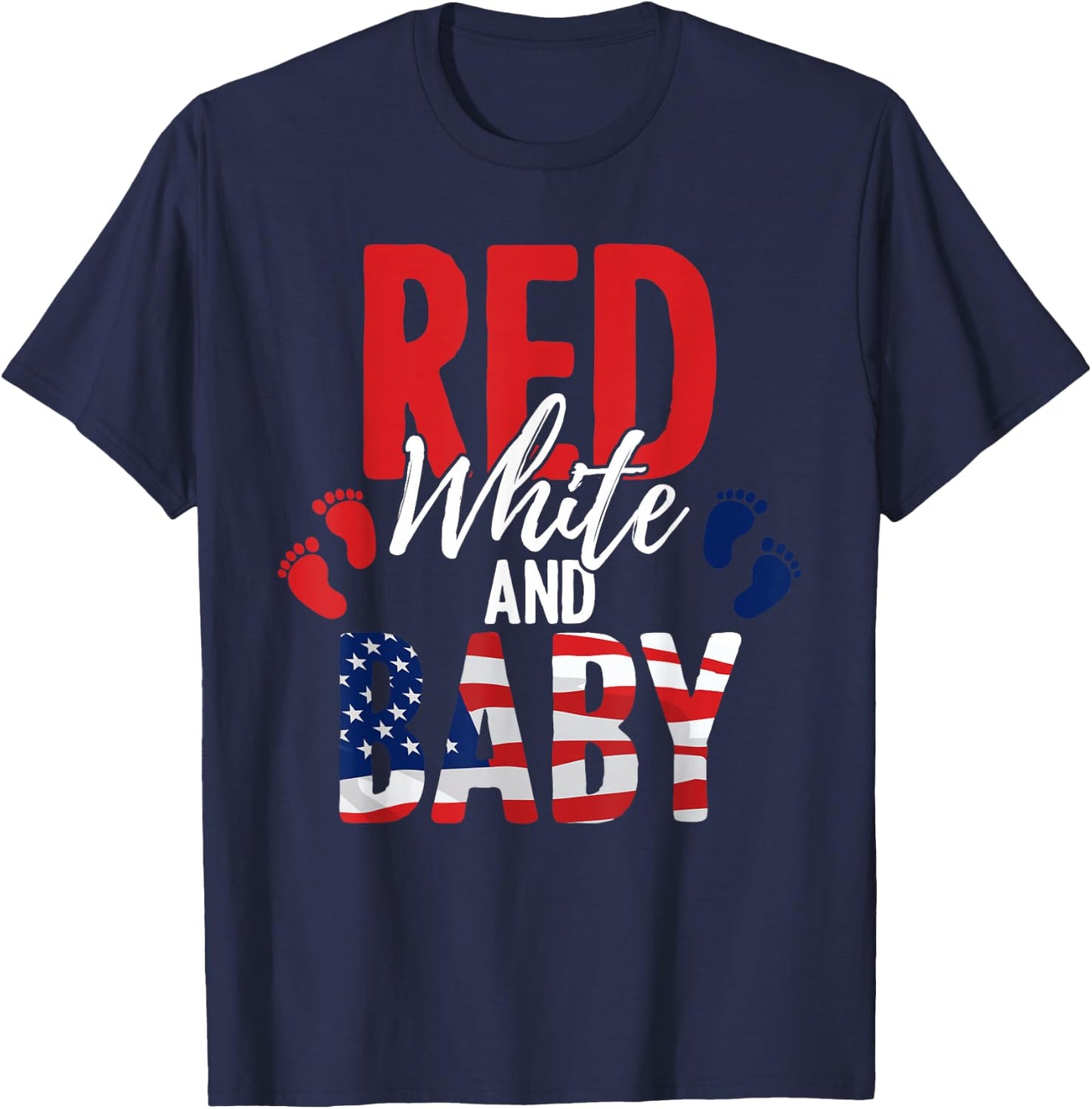 Red White & Baby Announcement 4th of July New Mom & Dad T-Shirt - T-Shirt | Navy