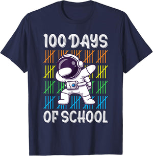100th Day of School Boys Girls Kids Funny Dabbing Astronaut T-Shirt - T-Shirt | Navy