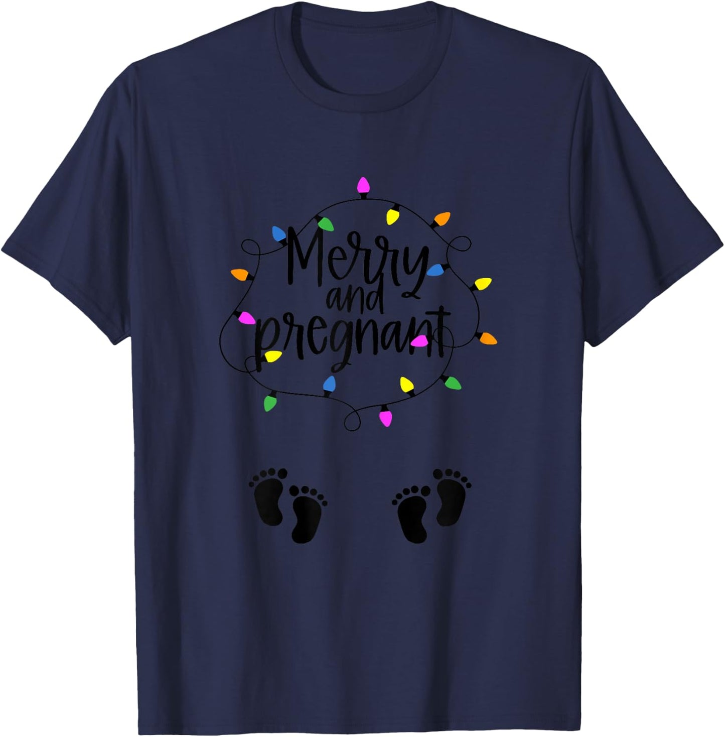 Merry and Pregnant with Twins Pregnancy Christmas Light T-Shirt - T-Shirt | Navy