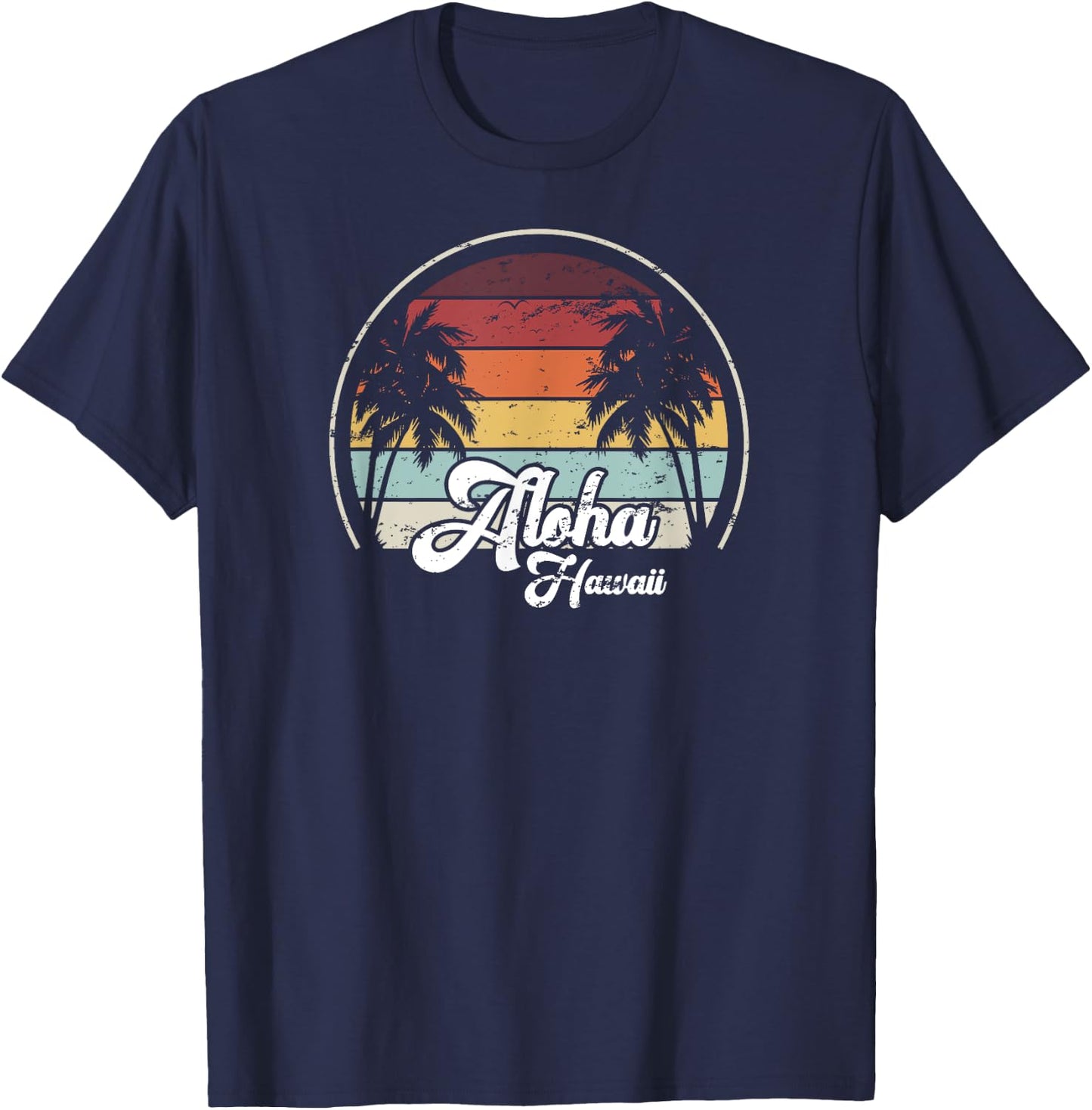 Aloha Hawaii Palms Cool Casual Summer Beach Vacation T-Shirt - T-Shirt | Navy