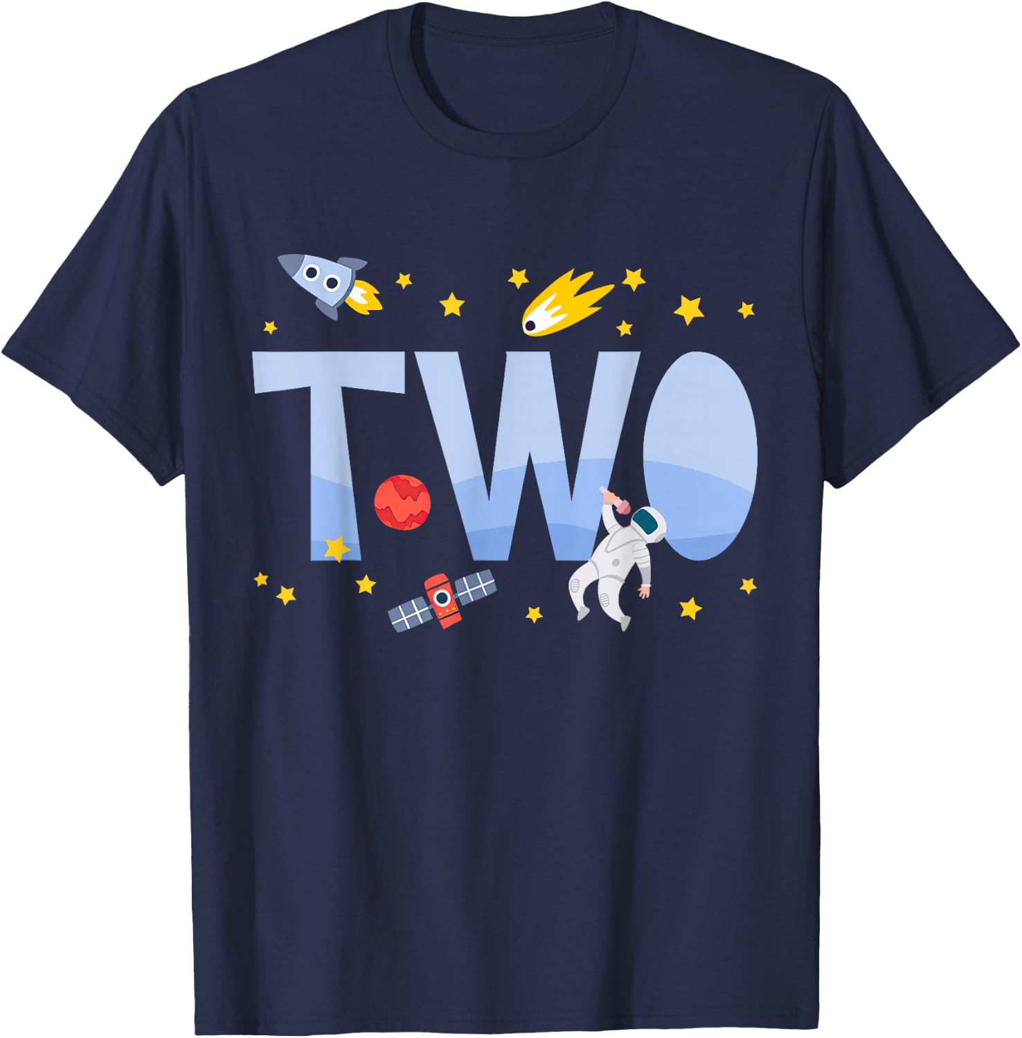 Two Second Birthday Boys Astronaut 2nd Bday Party 2 Year Old T-Shirt - T-Shirt | Navy