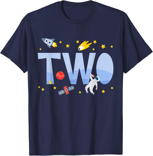 Two Second Birthday Boys Astronaut 2nd Bday Party 2 Year Old T-Shirt - T-Shirt | Navy