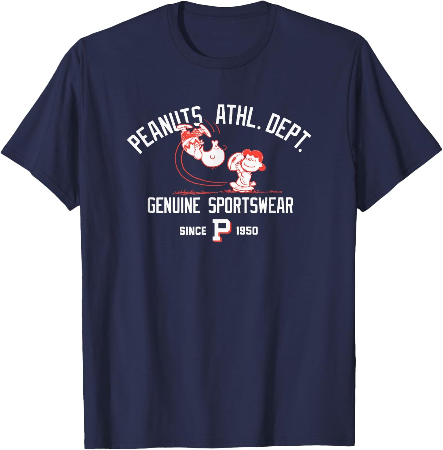 Peanuts - Charlie Brown and Lucy Football Athletic Dept T-Shirt - T-Shirt | Navy