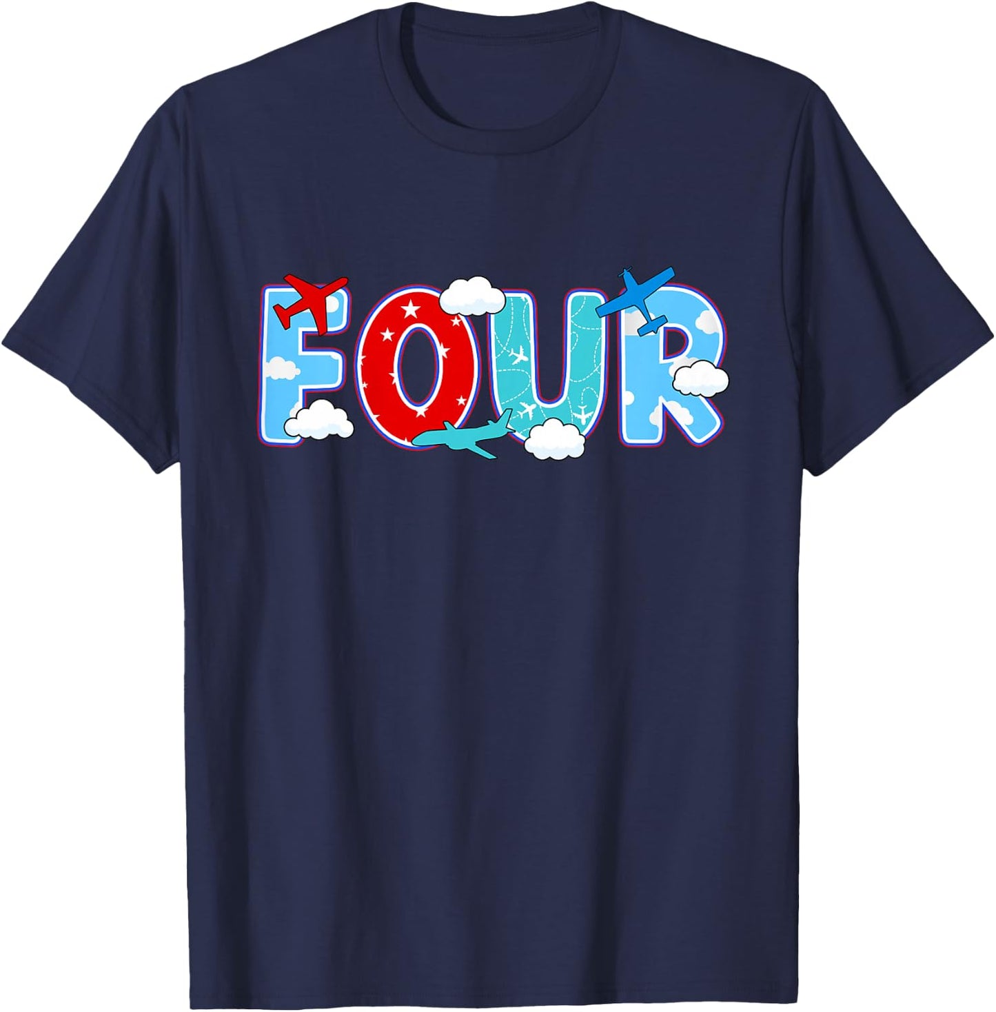 4th Airplane Birthday Party Four Year Old Pilot Birthday T-Shirt - T-Shirt | Navy