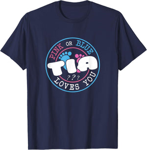 Pink Or Blue Tia Loves You Baby Gender Reveal Party T-Shirt - T-Shirt | Navy