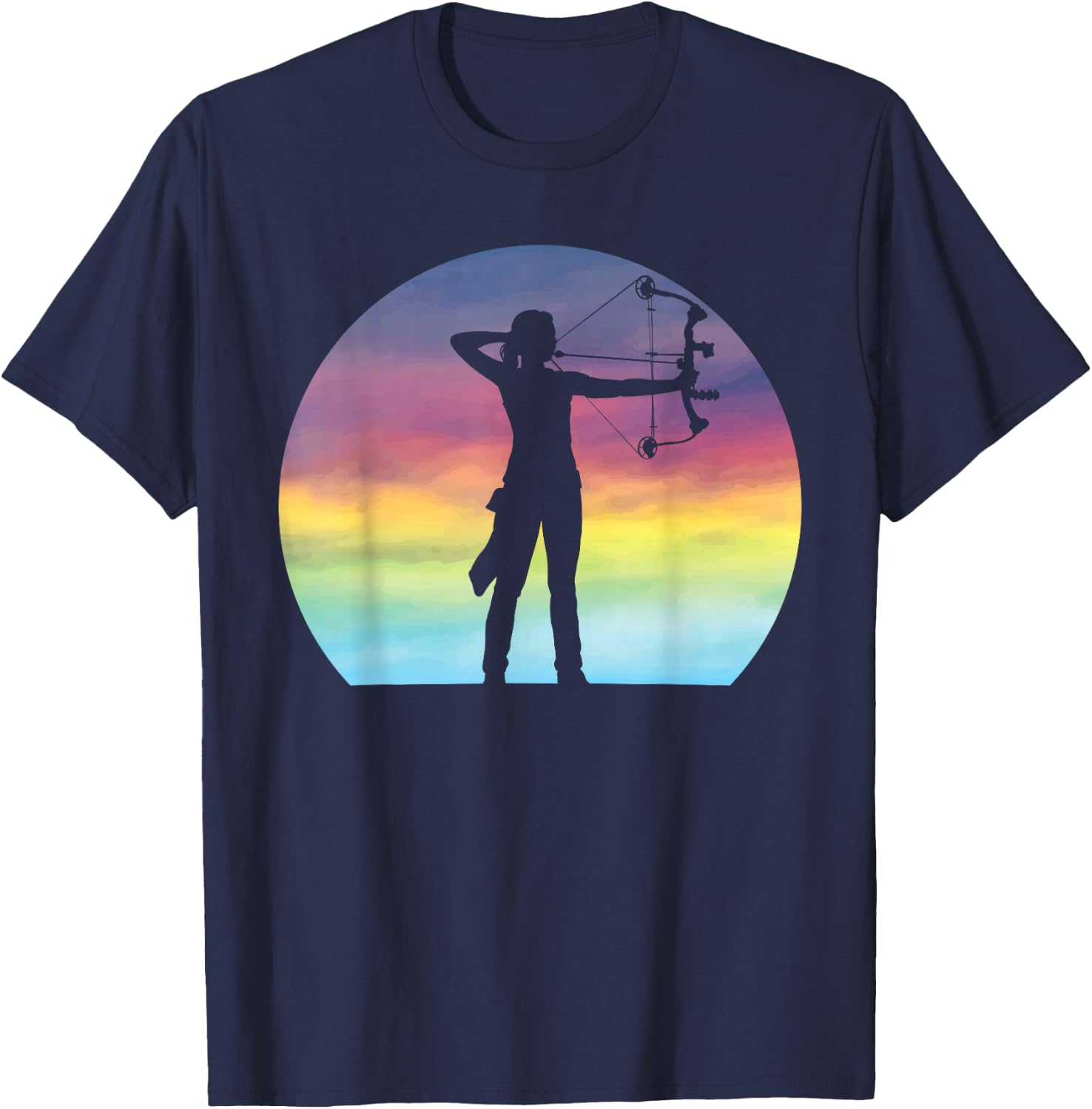Archery Girl Retro Sunset Bow Hunting Archery Lover T-Shirt - T-Shirt | Navy