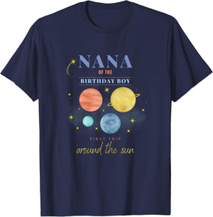 Nana 1st Birthday First Trip Around The Sun Space Bday T-Shirt - T-Shirt | Navy