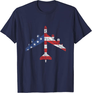 B-52 Stratofortress Aircraft Schematic American Flag B52 T-Shirt - T-Shirt | Navy