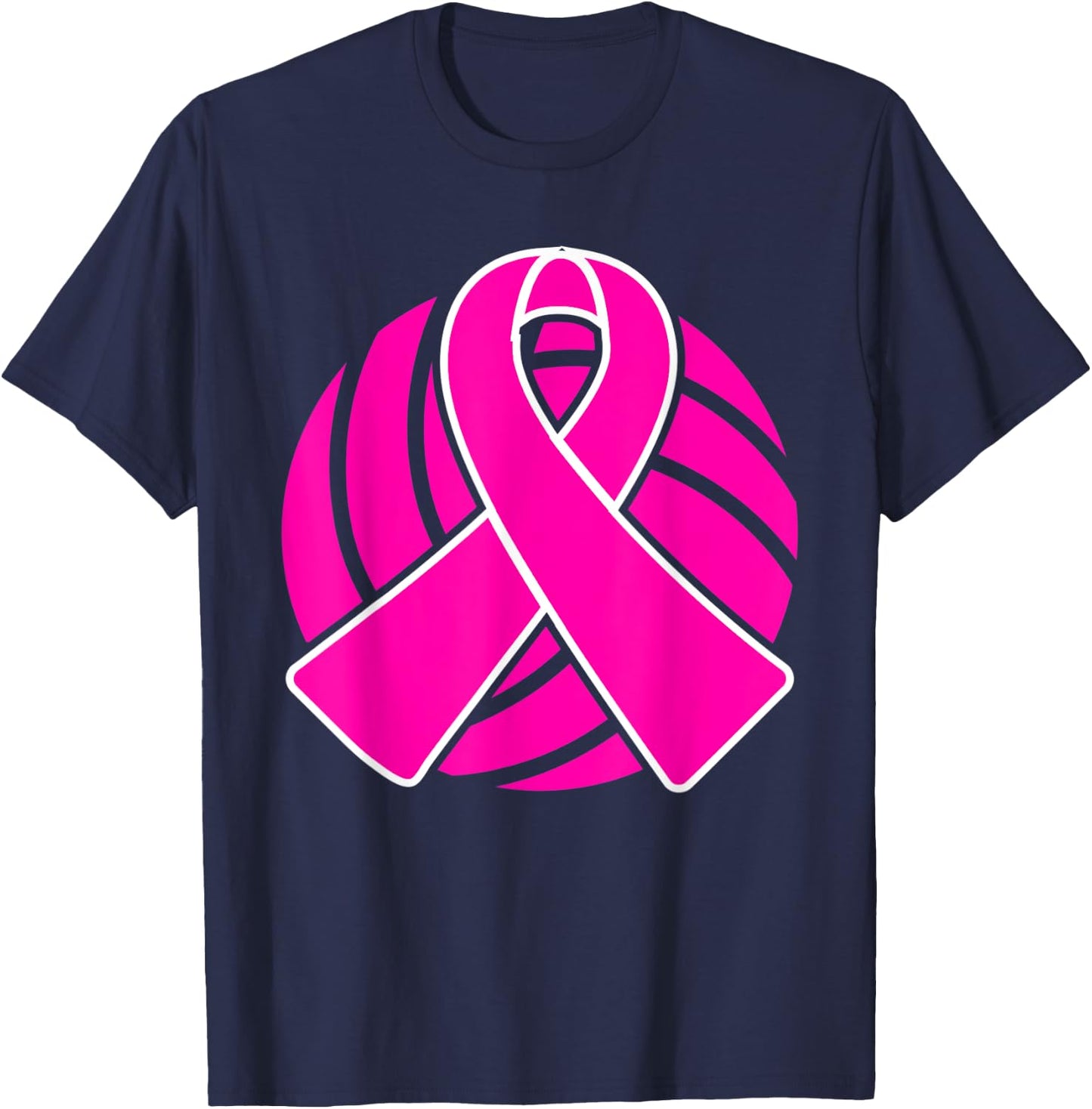 Breast Cancer Volleyball Player Pink Ribbon Awareness T-Shirt - T-Shirt | Navy