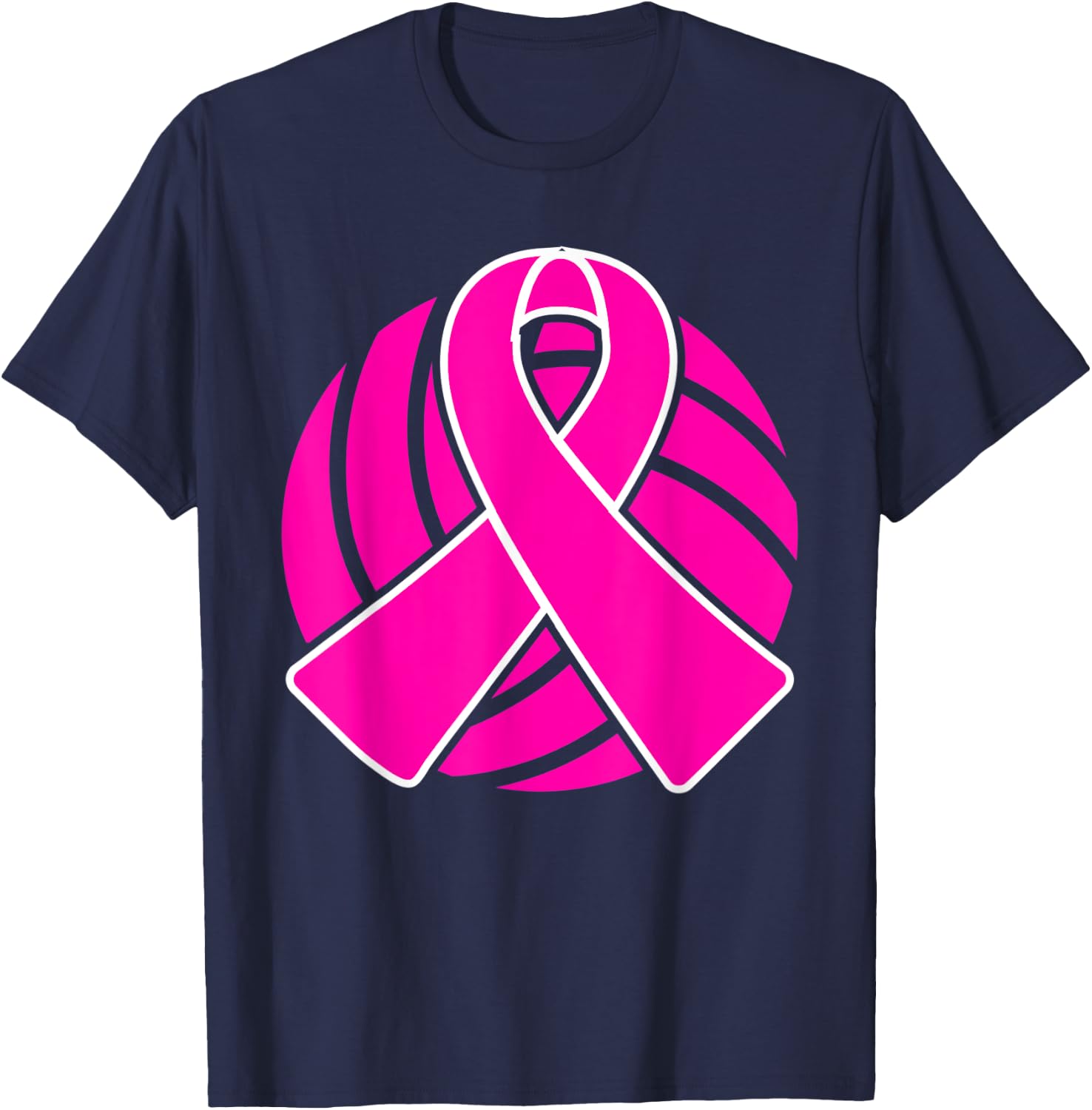 Breast Cancer Volleyball Player Pink Ribbon Awareness T-Shirt - T-Shirt | Navy