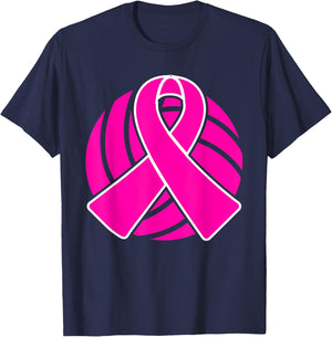 Breast Cancer Volleyball Player Pink Ribbon Awareness T-Shirt - T-Shirt | Navy