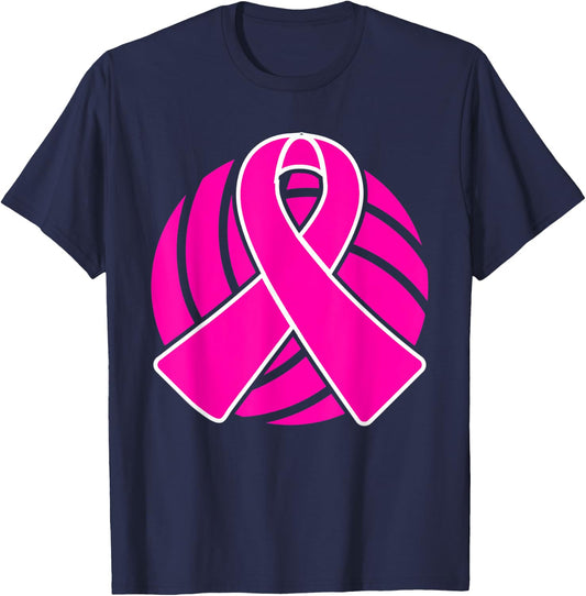 Breast Cancer Volleyball Player Pink Ribbon Awareness T-Shirt - T-Shirt | Navy