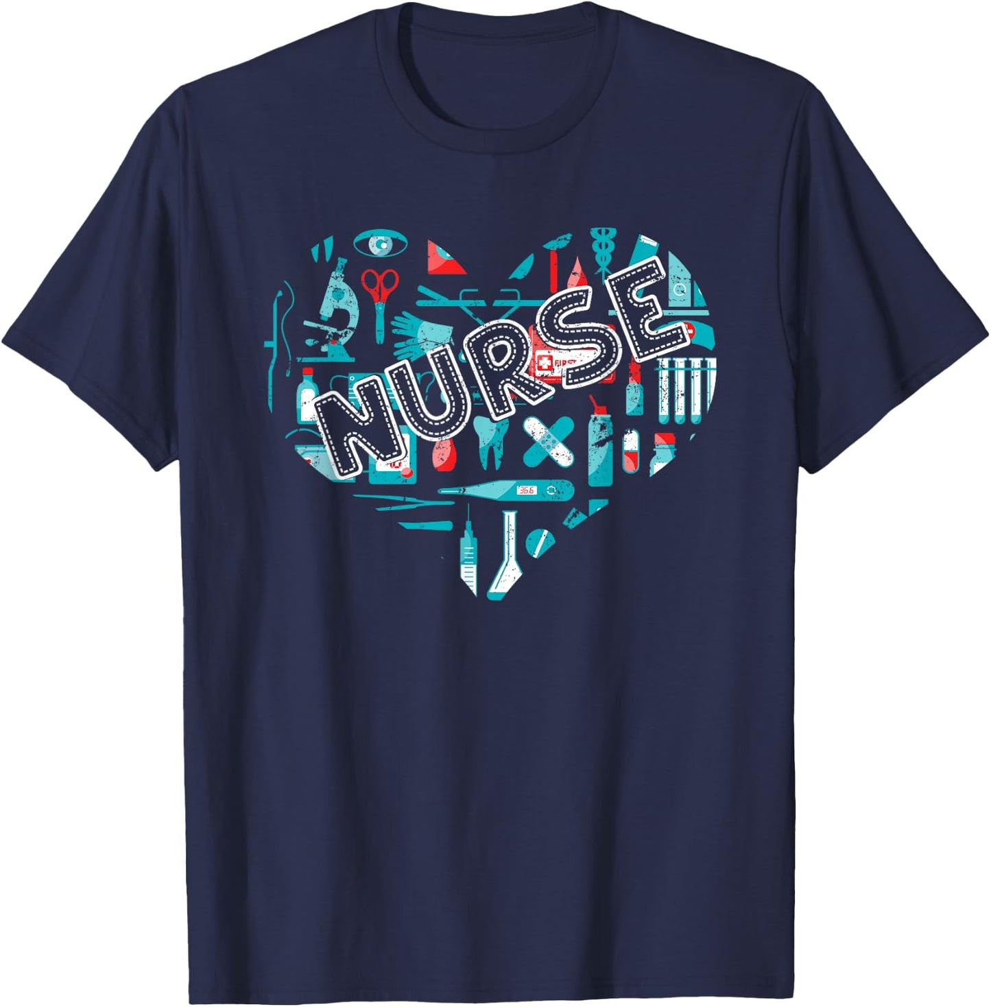 Nursing Heart Healthcare Med Staff Nursery Hospital Nurse T-Shirt - T-Shirt | Navy
