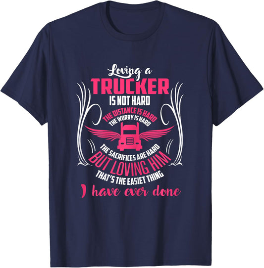 Trucker Truck Driver Girlfriend Wife T Shirts Gifts T-Shirt - T-Shirt | Navy