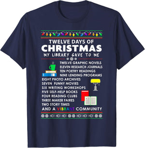Librarian Christmas 12 Days of Christmas Library Song T-Shirt - T-Shirt | Navy