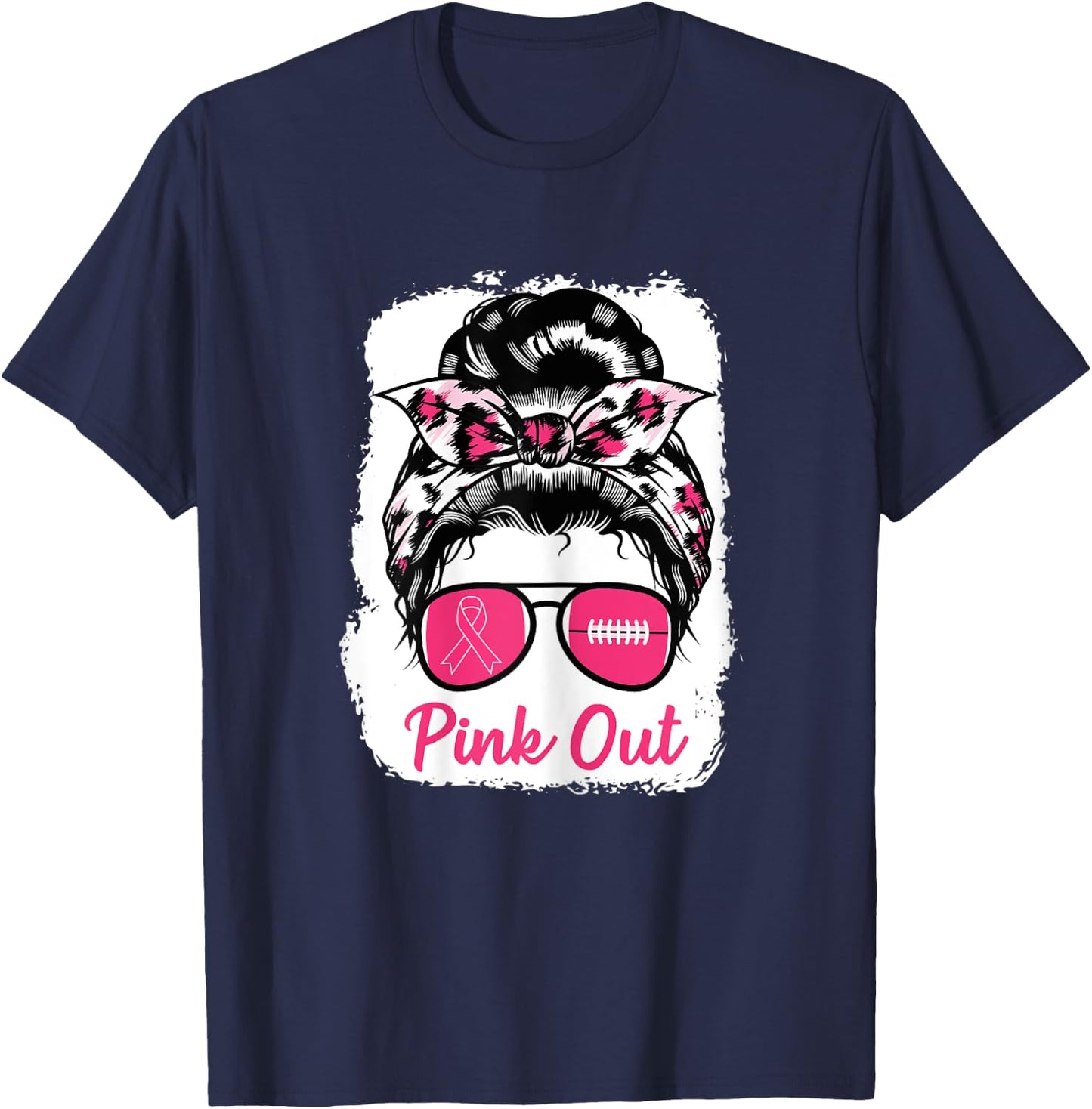 Pink Out Bleached Football Mom Breast Cancer Awareness Girls T-Shirt - T-Shirt | Navy