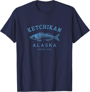 Retro Ketchikan Alaska Fishing Graphic T-Shirt - T-Shirt | Navy