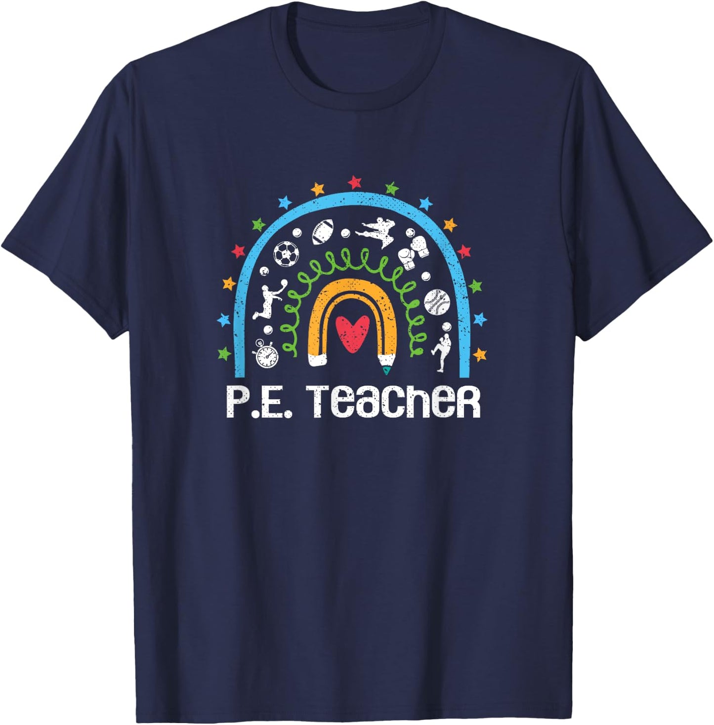 PE Teacher Rainbow Back To School Physical Education Women T-Shirt - T-Shirt | Navy