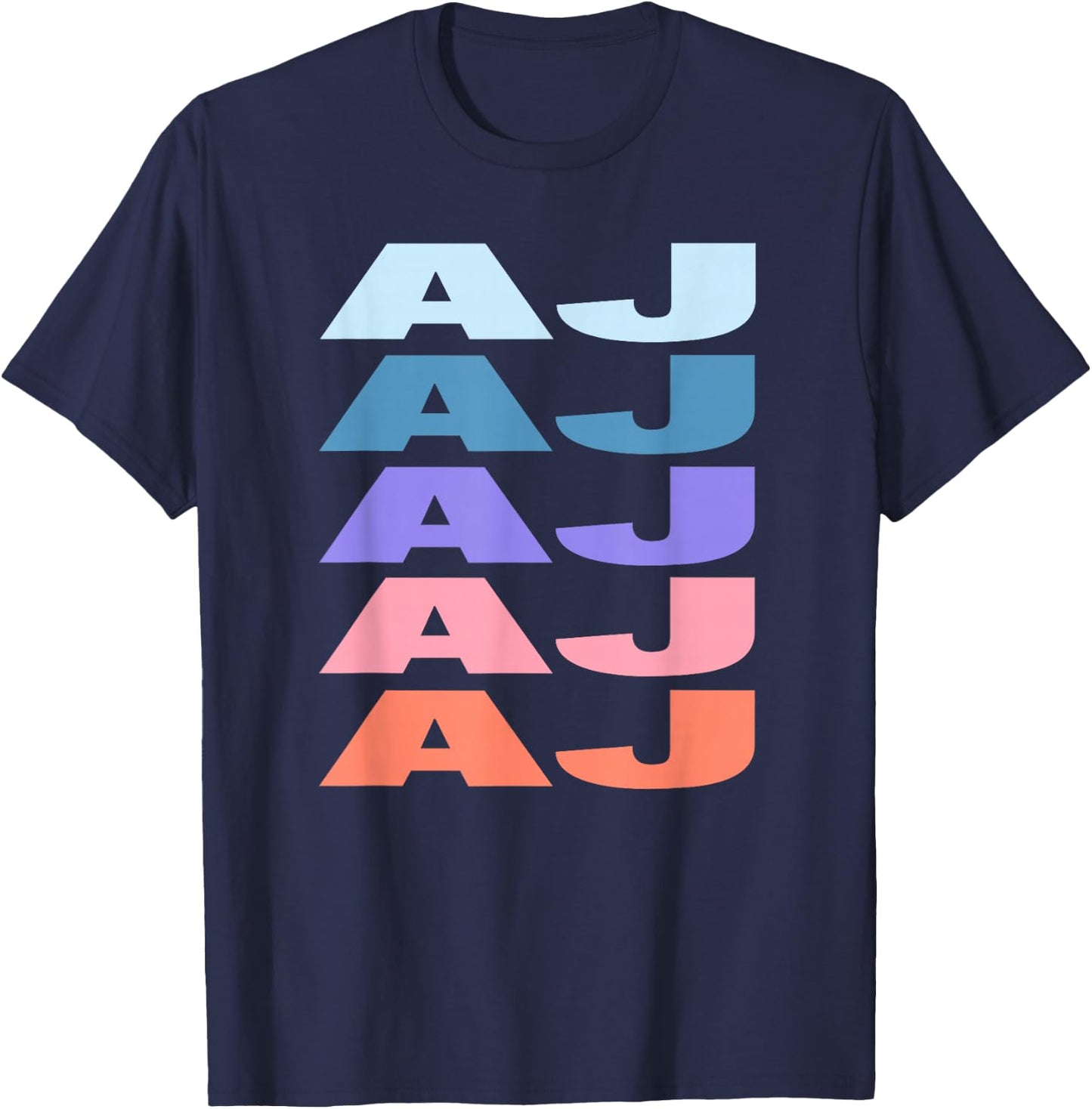 Funny Modern Repeated Text Design First Name AJ T-Shirt - T-Shirt | Navy