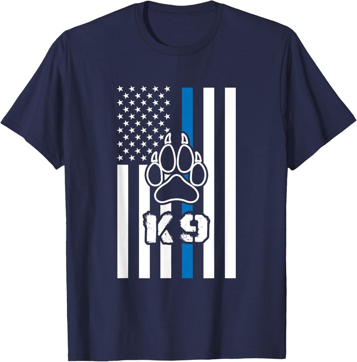 Police Flag with a Dog Paw and K9 T-Shirt - T-Shirt | Navy