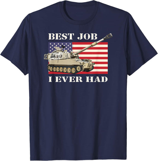 M109 A6 Paladin Howitzer Veteran Best Job USA American Flag T-Shirt - T-Shirt | Navy