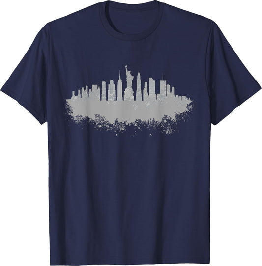 New York Skyline NY NYC Statue of Liberty USA America T-Shirt - T-Shirt | Navy