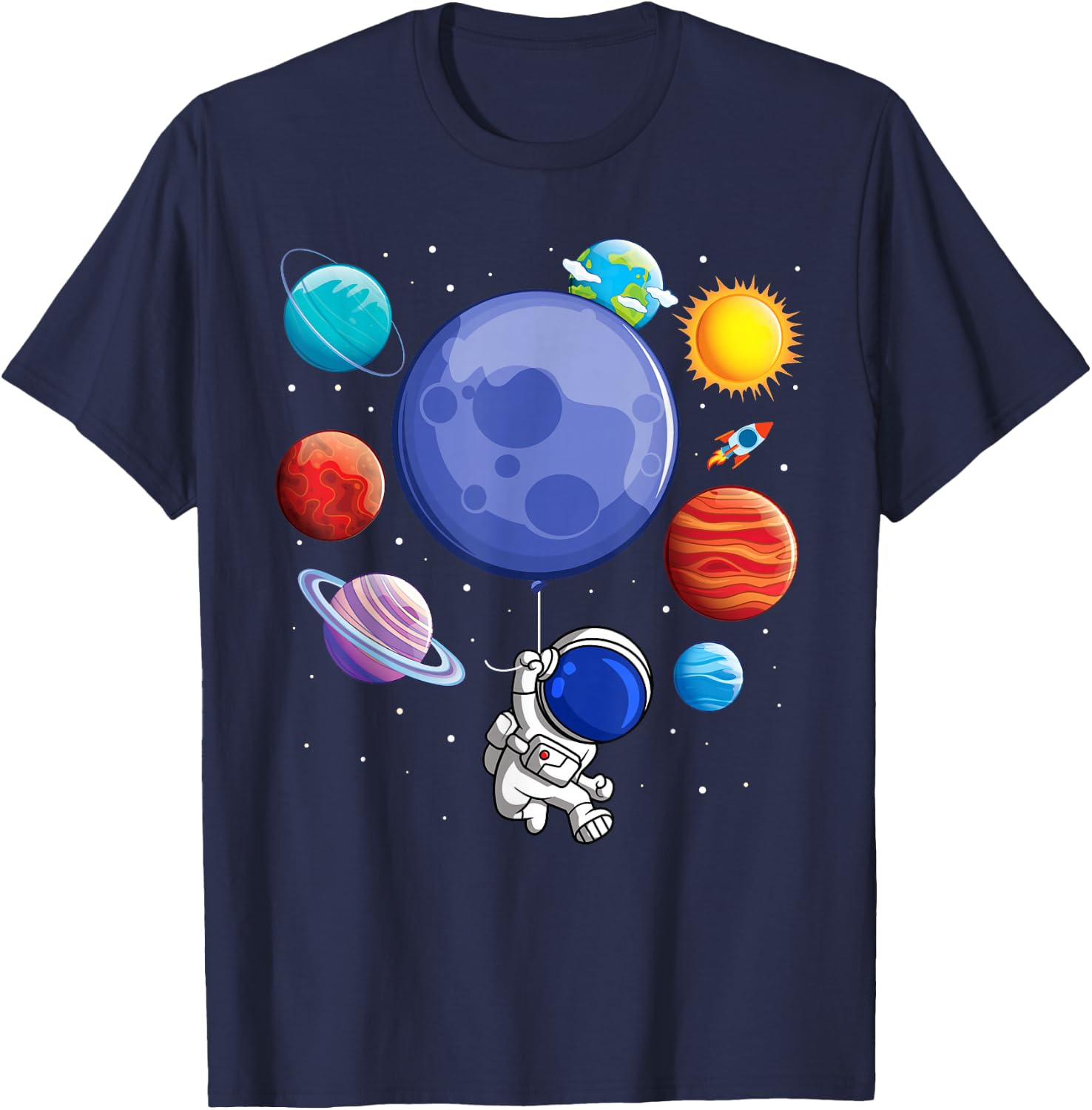 Funny Solar System Shirt Astronaut Planet Balloons Space Kid T-Shirt - T-Shirt | Navy